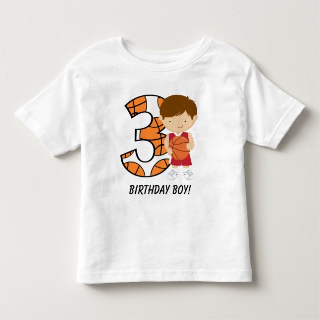 3rd Birthday Red and White Basketball Player Toddler T-Shirt (Front)
