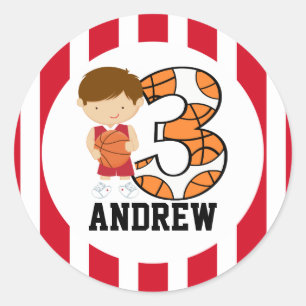3rd Birthday Red and White Basketball Player v2 Classic Round Sticker