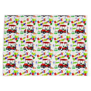 3rd Birthday Red Golf Cart Boy's Pattern Large Gift Bag