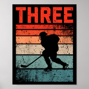 3rd Birthday Retro Ice Hockey 3 Years Old Boy Girl Poster
