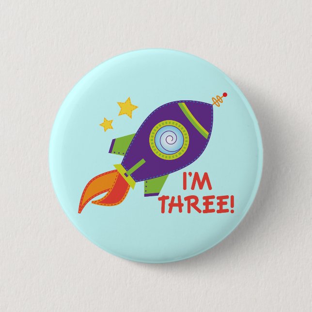 3rd Birthday Rocketship Space Party Button Gift (Front)