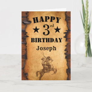 3rd Birthday Rustic Country Western Cowboy Horse Card