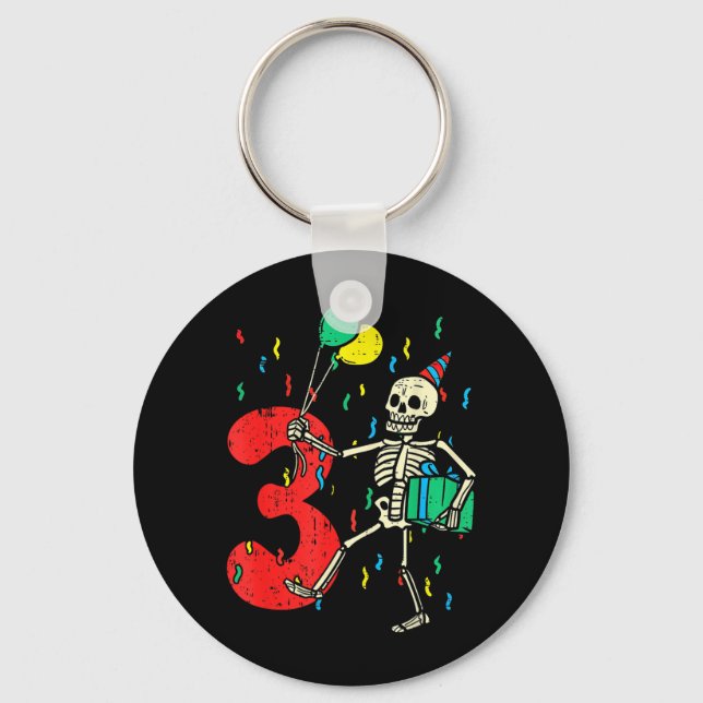 3rd Birthday Skeleton Halloween 3 Year Old Funny Key Ring (Front)