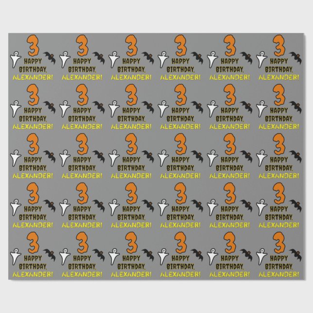 3rd Birthday: Spooky Halloween Theme + Custom Name Wrapping Paper (Flat)