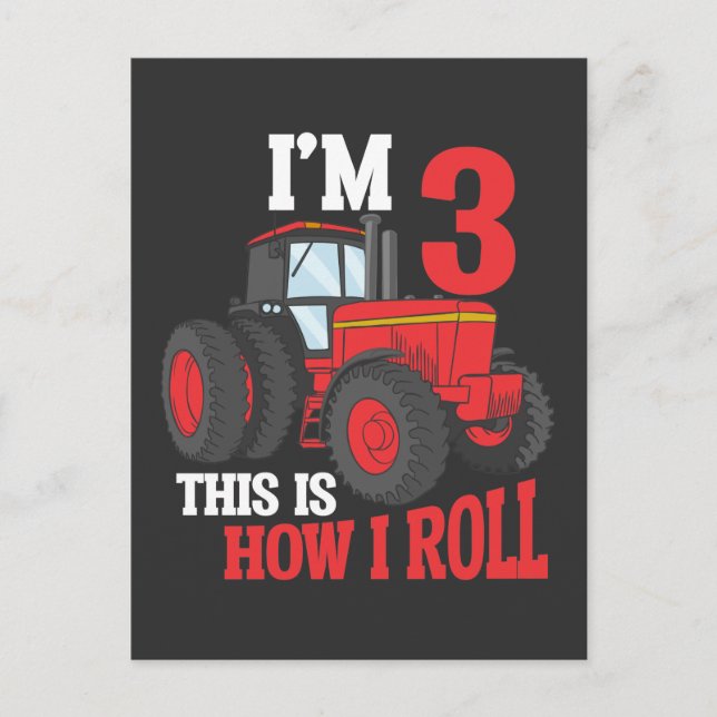 3rd Birthday Tractor loving Kid 3 Year Old Farmer Postcard (Front)