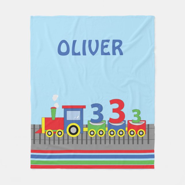3rd Birthday Train Personalise Name Fleece Blanket (Front)