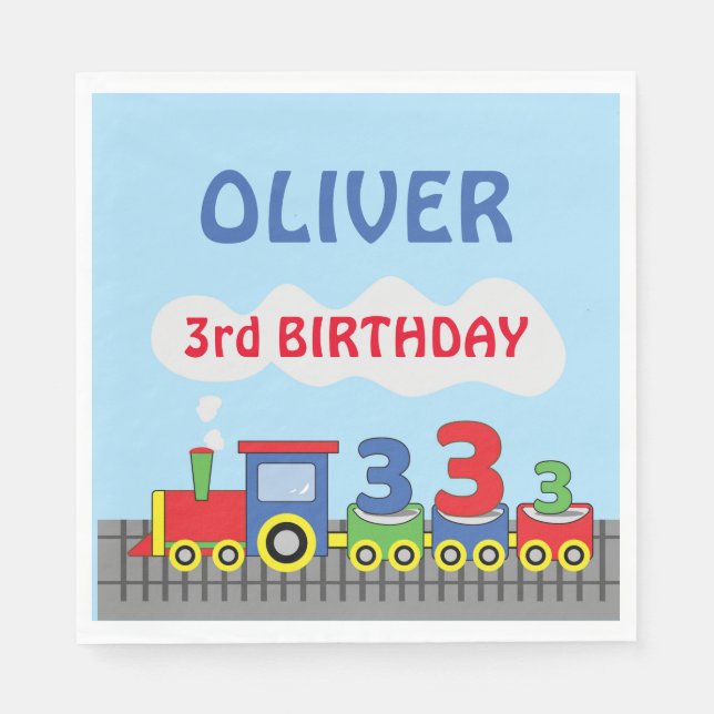 3rd Birthday Train Personalise Name Napkin (Front)