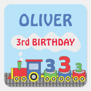 3rd Birthday Train Personalise Name Square Sticker