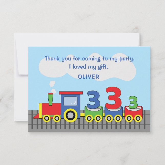 3rd Birthday Train Personalise Name Thank You Card (Front)