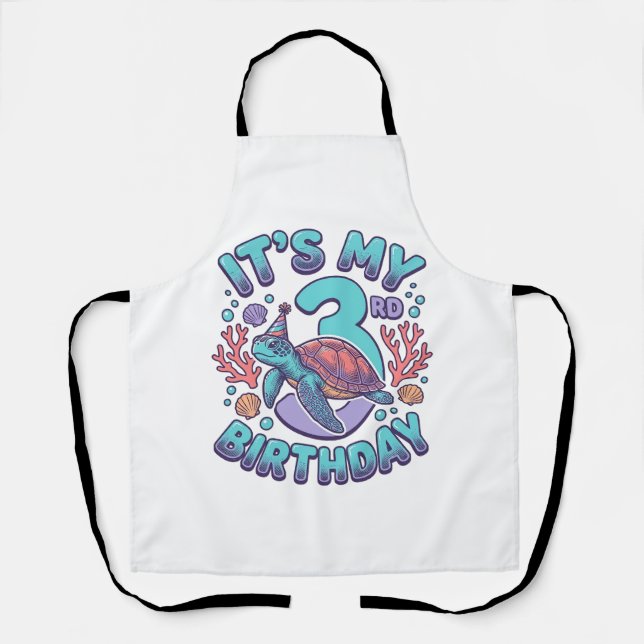3rd Birthday Turtle Vintage Engraving Design_1 Apron (Front)