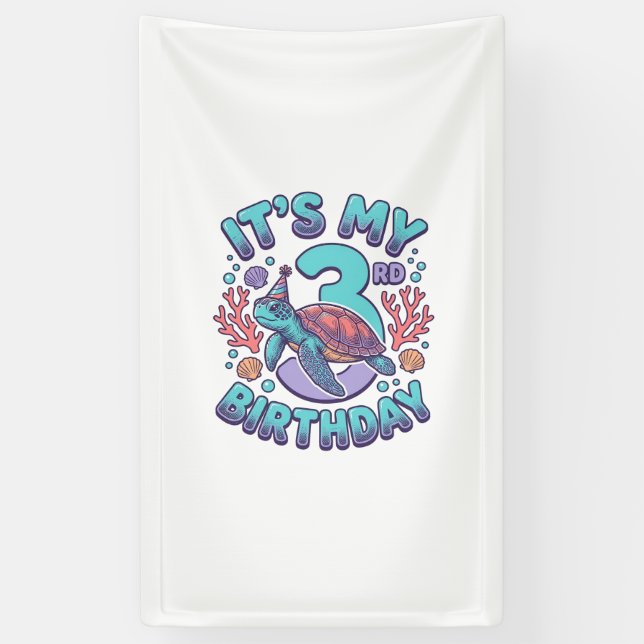 3rd Birthday Turtle Vintage Engraving Design_1 Banner (Vertical)
