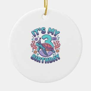 3rd Birthday Turtle Vintage Engraving Design_1 Ceramic Ornament