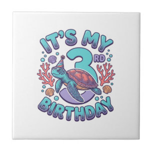 3rd Birthday Turtle Vintage Engraving Design_1 Ceramic Tile