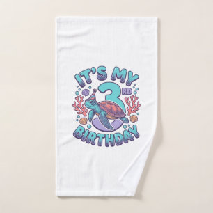 3rd Birthday Turtle Vintage Engraving Design_1 Hand Towel