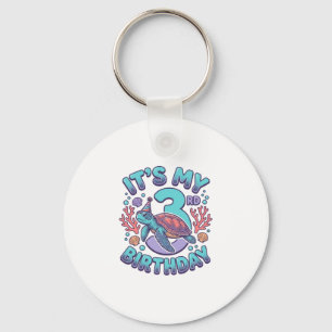 3rd Birthday Turtle Vintage Engraving Design_1 Key Ring