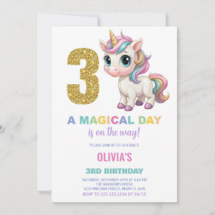 3rd Birthday Unicorn Birthday Invitations