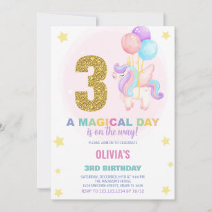 3rd Birthday Unicorn Birthday Invitations