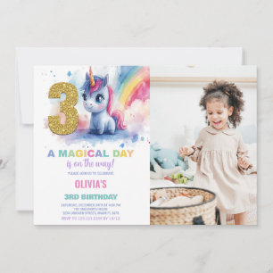 3rd Birthday Unicorn Birthday Invitations photo