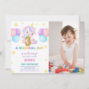 3rd Birthday Unicorn Birthday Invitations w photo