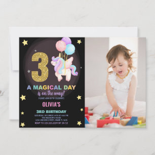 3rd Birthday Unicorn Birthday Invitations w photo