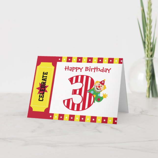 3rd Birthday Waving Circus Clown Card (Front)