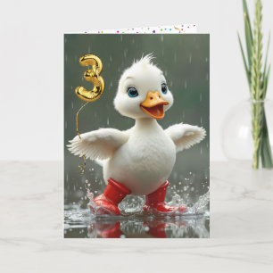 3rd Birthday White Duckling In a Rain Puddle  Card