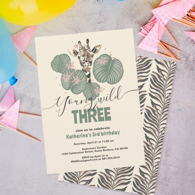 3rd Birthday Wild Safari Giraffe Animal Party Invitation (Creator Uploaded)