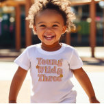 3rd Birthday Young, Wild and Three Retro Toddler T-Shirt<br><div class="desc">This retro typography "young wild and three" t-shirt follows our retro floral 3rd birthday design suite,  featuring a bold retro font with cute colourful flowers.</div>