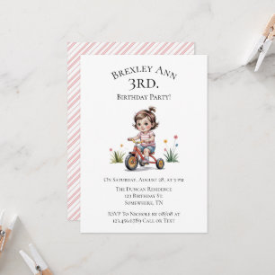 3rd. Girl's Birthday on a Tricycle Party Invitation