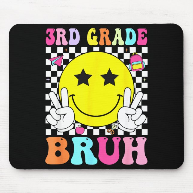 3rd grade bruh retro smile face back to school mouse pad (Front)