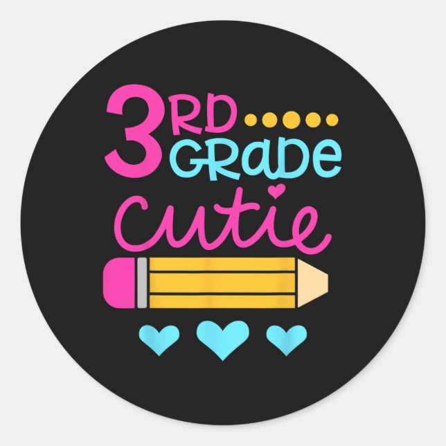 3rd Grade Cutie First Day Of School Back To School Classic Round Sticker (Front)