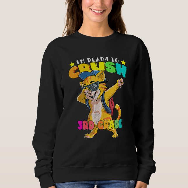 3rd Grade Dabbing Cat Back O School Boys Girls Sweatshirt (Front)