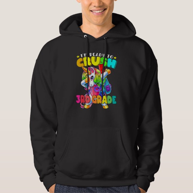 3rd Grade Dabbing Unicorn Back To School Girls Hoodie (Front)