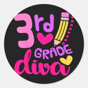 3rd grade diva classic round sticker