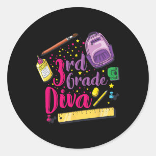 3rd Grade Diva First Day Of School Girl Clothes Gi Classic Round Sticker