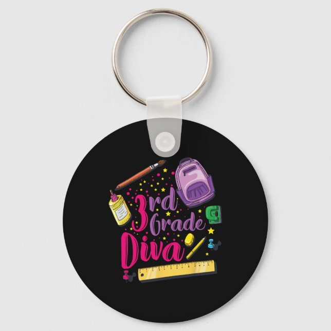 3rd Grade Diva First Day Of School Girl Clothes Gi Key Ring (Front)