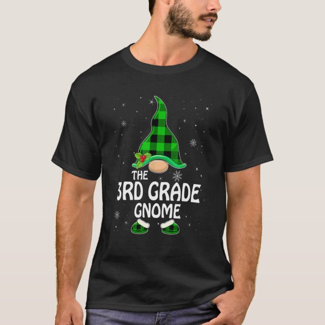 3rd Grade Gnome Buffalo Plaid Matching Family Chri T-Shirt (Front)