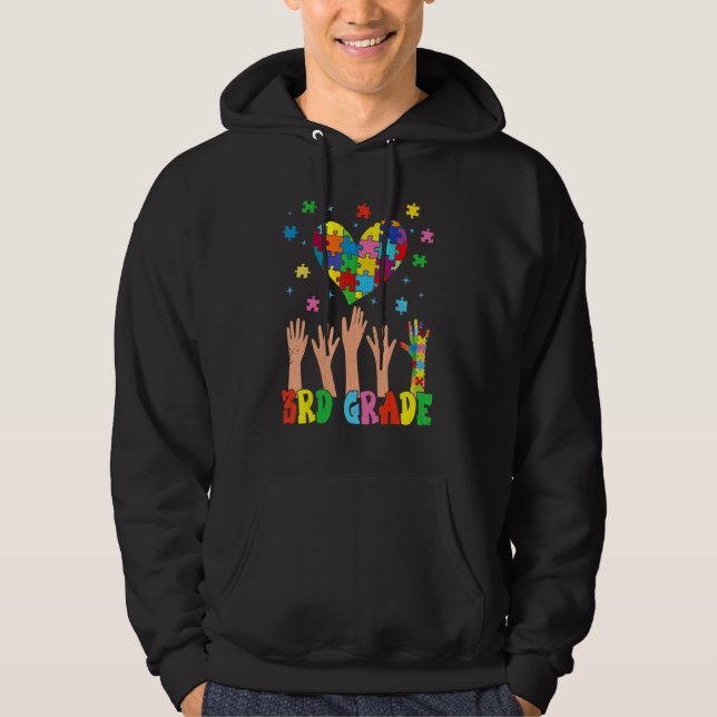 3rd Grade Heart Autism Awareness Back To School Hoodie (Front)