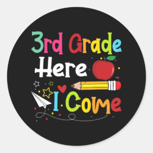 3rd Grade Here I Come Teacher Back To School Boys  Classic Round Sticker