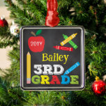 3rd Grade Keepsake Chalkboard Colourful Kids Photo Metal Ornament<br><div class="desc">3rd Grade photo ornament design features an apple, a ruler, crayons and bold, colourful fun typography! Click the customise button for more opti2ndr modifying the text! Variations of this design, additional colours, as well as coordinating products are available in our shop, zazzle.com/store/doodlelulu. Contact us if you need this design applied...</div>