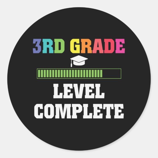 3rd Grade Level Complete Kids Back to School Gamer Classic Round Sticker (Front)