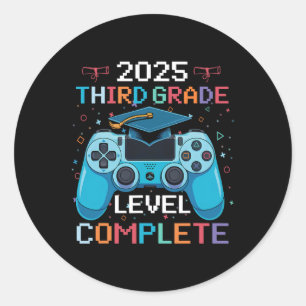 3rd Grade Level Complete Video Gamer Boy Graduatio Classic Round Sticker