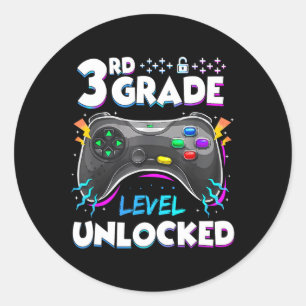 3rd Grade Level Unlocked Back To School First Day  Classic Round Sticker