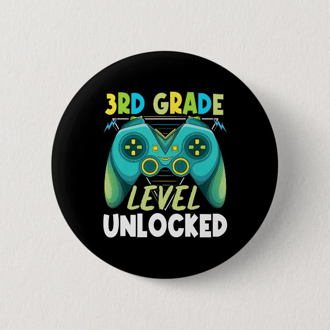 3rd Grade Level Unlocked First Day Back To School  6 Cm Round Badge (Front)
