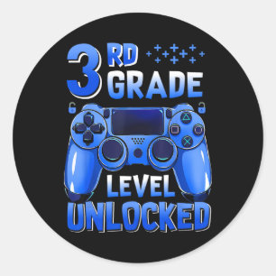 3rd Grade Level Unlocked Gamer First Day Of School Classic Round Sticker