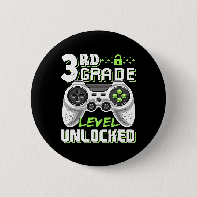 3rd Grade Level Unlocked Video Game Back To School 6 Cm Round Badge (Front)
