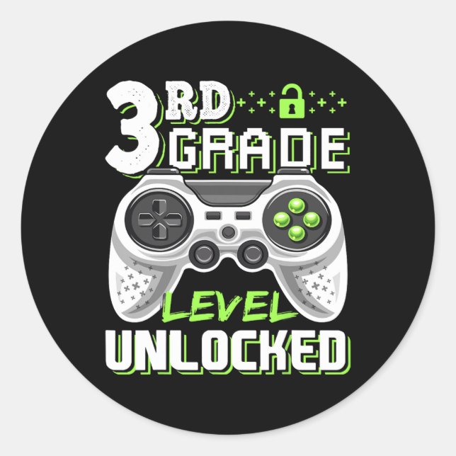 3rd Grade Level Unlocked Video Game Back To School Classic Round Sticker (Front)