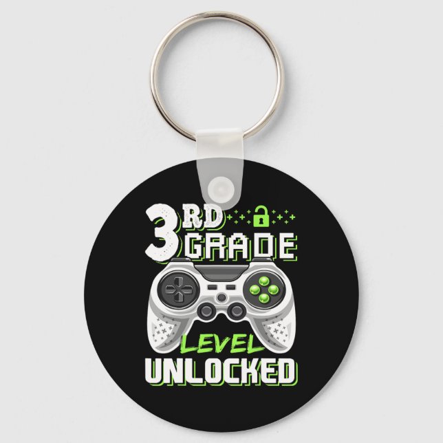 3rd Grade Level Unlocked Video Game Back To School Key Ring (Front)