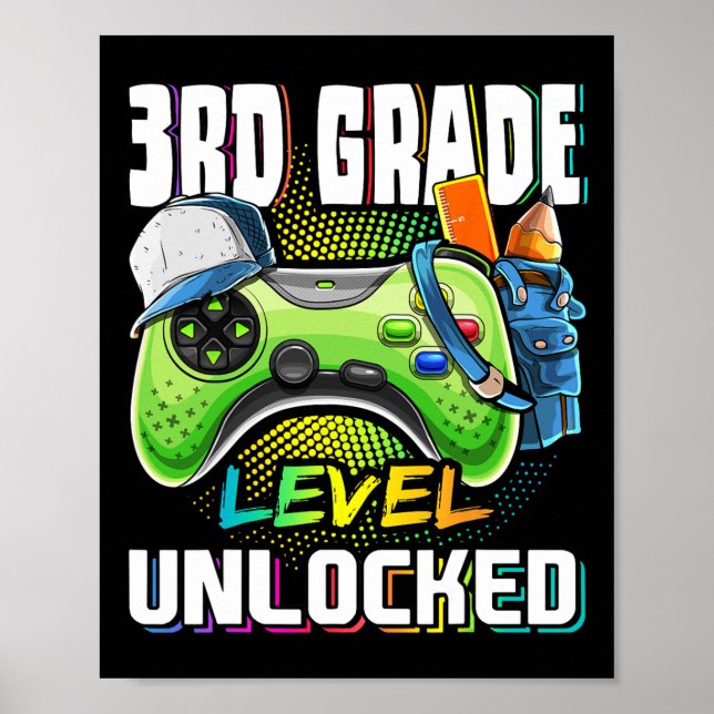 3rd Grade Level Unlocked Video Game Back To School Poster (Front)