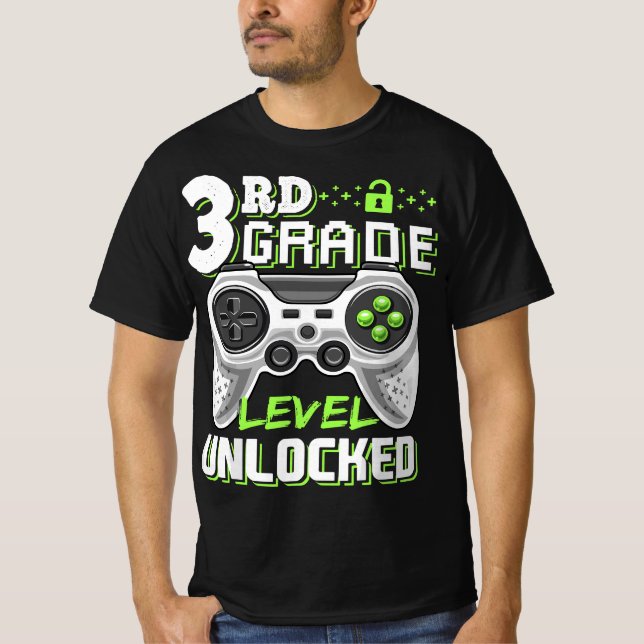 3rd Grade Level Unlocked Video Game Back to School T-Shirt (Front)